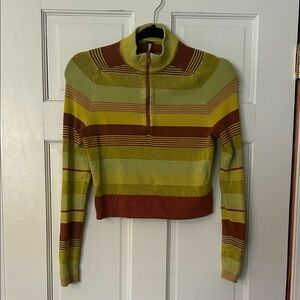 Free People Striped Green and Brown Women's Sweater
